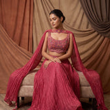 Rose Pink Shimmer Lehenga With Embroidered Cutout Crop Top