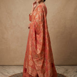 Rust Orange Polka Jacquard Anarkali Set With Banarasi Weave Dupatta