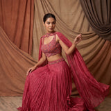 Rose Pink Shimmer Lehenga With Embroidered Cutout Crop Top