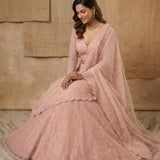 Dusty Rose Sequin Embroidered Bridal Lehenga Set With Scalloped Net Dupatta