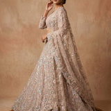 Beige Multicolor Sequin Floral Embroidered Bridal Lehenga Set