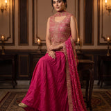 Vibrant Pink Peplum-Style Embroidered Sharara Set