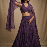 Deep Purple Sequined Lehenga Set With Attached Choker Cape
