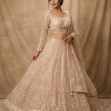 Beige Monochromatic Sequin-Embroidered Bridal Lehenga Set