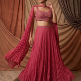 Rose Pink Shimmer Lehenga With Embroidered Cutout Crop Top