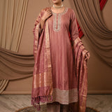 Mauve All-Over Butti Silk Straight Suit Set
