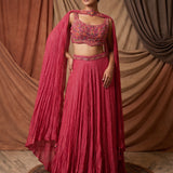 Rose Pink Shimmer Lehenga With Embroidered Cutout Crop Top