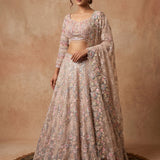 Beige Multicolor Sequin Floral Embroidered Bridal Lehenga Set