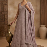 Dusty Mauve Tonal Embroidered Anarkali Set