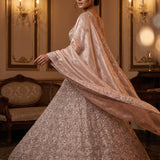Champagne Peach Sequin Embroidered Bridal Lehenga Set With Scalloped Jaal Design