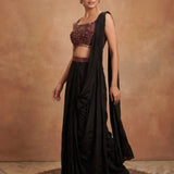Black Drape Saree With Maroon Sequin Embellished Blouse