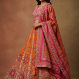 Orange & Magenta Multicolor Zardozi Embroidered Bridal Lehenga Set
