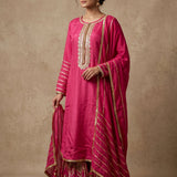 Rani Pink Gold Bordered Sharara Suit With Brocade Bottom