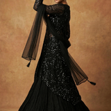 Black Net Embroidered Anarkali Set