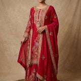 Red Gold Zardozi Embroidered Kurta With Sharara Set