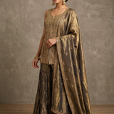 Dark Earthy Green Tissue Silk Embroidered Sharara Set