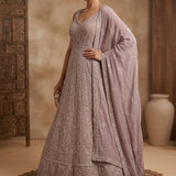 Dusty Mauve Tonal Embroidered Anarkali Set
