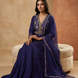 Dark Purple Chinon Silk Anarkali Set