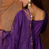 Royal Purple Cotton Anarkali Set With Button Placket