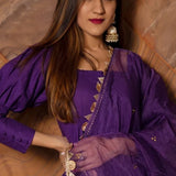 Royal Purple Cotton Anarkali Set With Button Placket