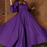 Royal Purple Cotton Anarkali Set With Button Placket