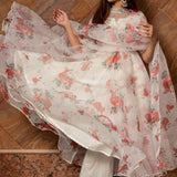 Ivory Floral Printed Organza Anarkali Set With Scalloped Edges