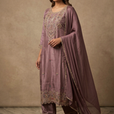 Purple Lilac Silk Blend Embroidered Kurta Set