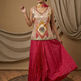Off-White Embroidered Satin Sharara Set