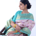 Pale Purple Kanjivaram Silk Saree With Floral Meenakari Weaving
