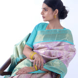 Pale Purple Kanjivaram Silk Saree With Floral Meenakari Weaving