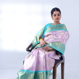 Pale Purple Kanjivaram Silk Saree With Floral Meenakari Weaving