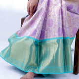 Pale Purple Kanjivaram Silk Saree With Floral Meenakari Weaving