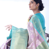 Pale Purple Kanjivaram Silk Saree With Floral Meenakari Weaving