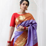 Medium Purple Kanjivaram Silk Saree With Floral Buttis Weaving