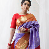 Medium Purple Kanjivaram Silk Saree With Floral Buttis Weaving