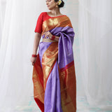 Medium Purple Kanjivaram Silk Saree With Floral Buttis Weaving