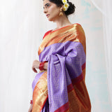 Medium Purple Kanjivaram Silk Saree With Floral Buttis Weaving
