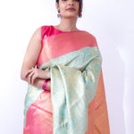 Light Turquoise Kanjivaram Silk Saree With Floral Paisley Weaving