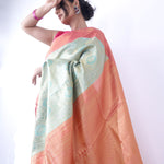 Light Turquoise Kanjivaram Silk Saree With Floral Paisley Weaving