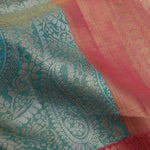 Light Turquoise Kanjivaram Silk Saree With Floral Paisley Weaving