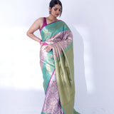 Mauve Purple Kanjivaram Silk Saree With Floral Ogival Weaving