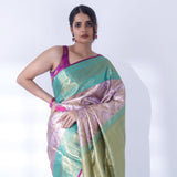 Mauve Purple Kanjivaram Silk Saree With Floral Ogival Weaving