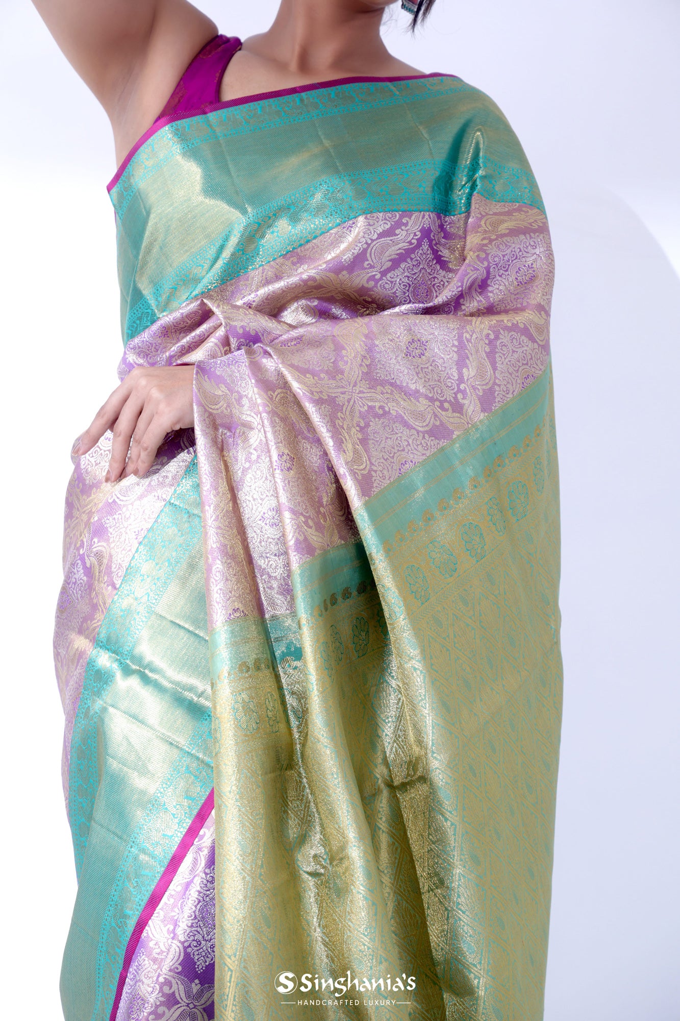 Mauve Purple Kanjivaram Silk Saree With Floral Ogival Weaving
