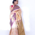 Salmon Peach Kanjivaram Silk Saree With Floral Buttas Weaving