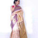 Salmon Peach Kanjivaram Silk Saree With Floral Buttas Weaving