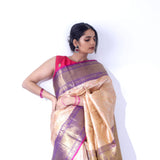 Salmon Peach Kanjivaram Silk Saree With Floral Buttas Weaving