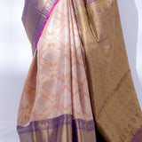 Salmon Peach Kanjivaram Silk Saree With Floral Buttas Weaving