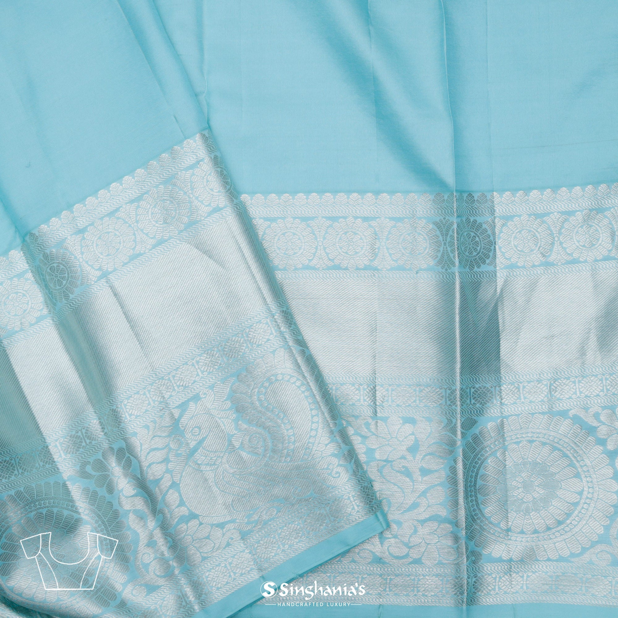 Olive Green Kanjivaram Silk Saree With Mayil Chakra And Floral Weaving