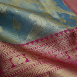 Steel Blue Dual Tone Kanjivaram Silk Saree With Peacock Weaving