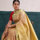 Golden Crest Dual Tone Kanjivaram Silk Saree With Floral Jaal Weaving